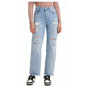 Levi's Ribcage Straight Ankle Jeans Distressed Light Wash Button Fly Size 29